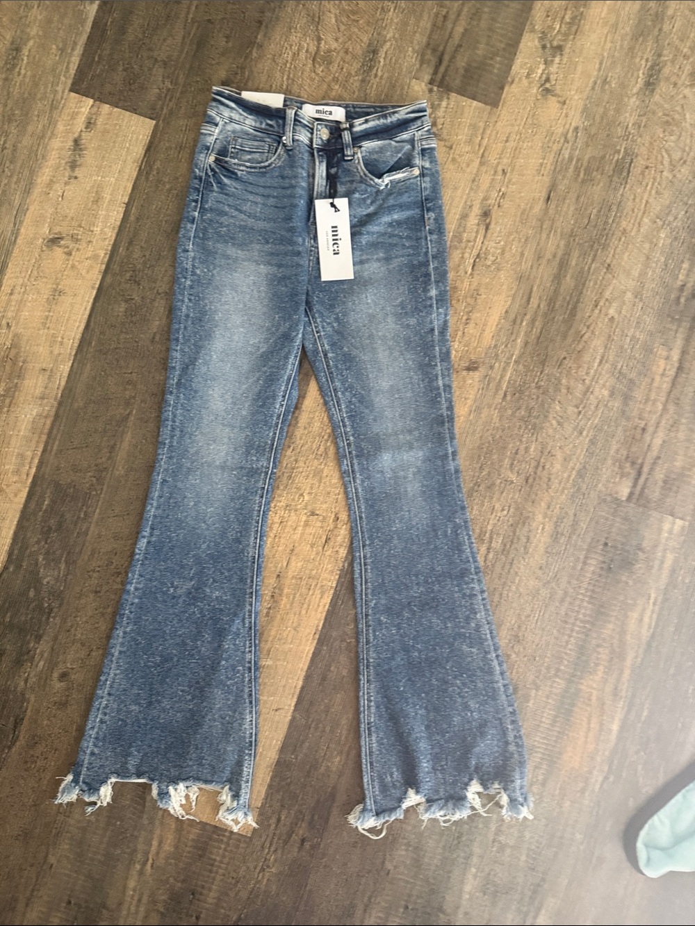 Mica Blue Washed Flare Jeans with Raw Hem 5/27 NWT